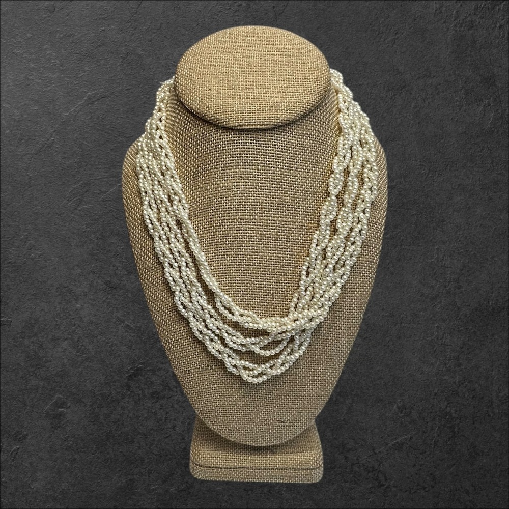 56" Multi Strand Faux Pearl Necklace Ivory Beaded Layered Bridal Vintage Style